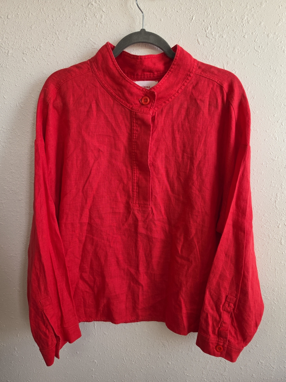 Xirena Size M Red 100% Linen Popover Blouse Long Sleeve Relaxed Top - Picture 2 of 9